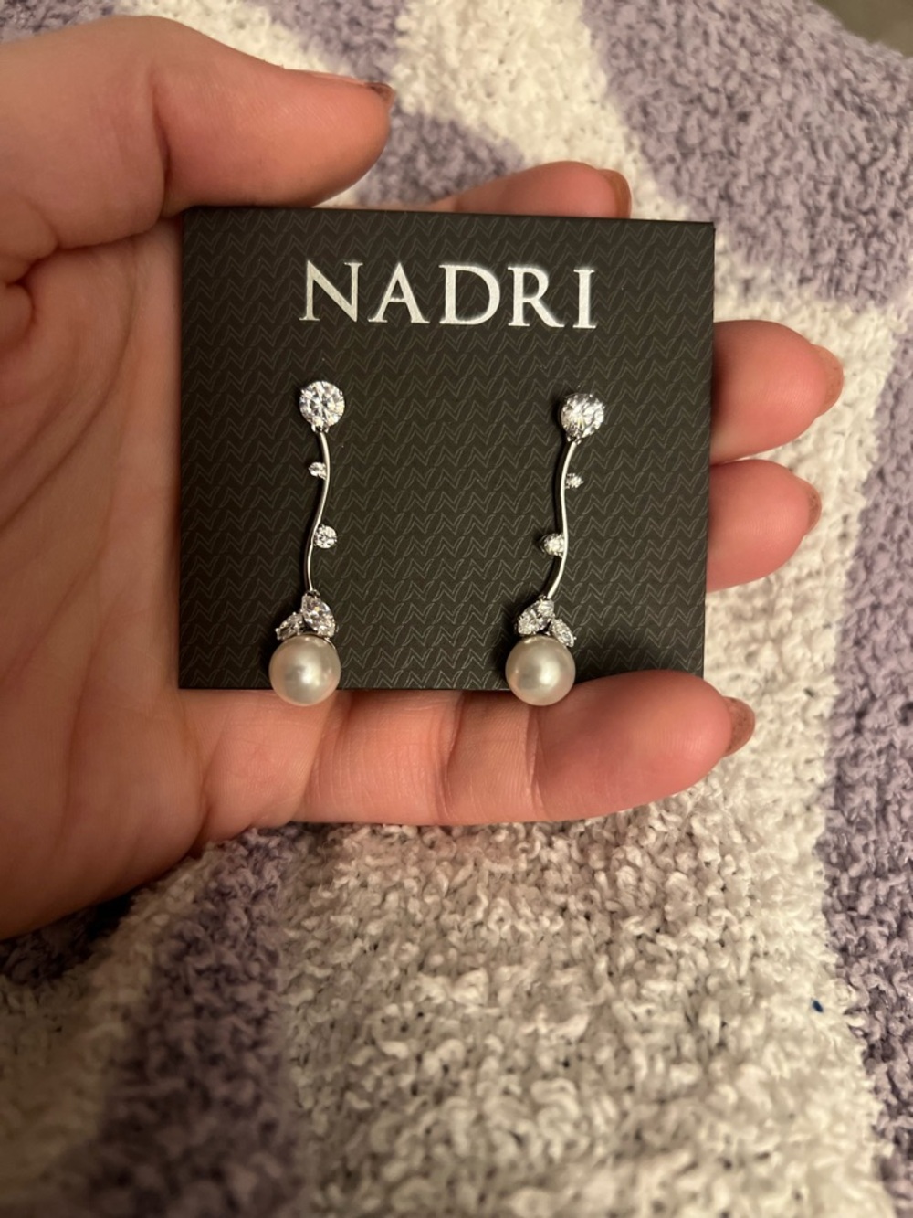 NADRI Silver-Tone Crystal and Pearl Drop Earrings - Picture 4 of 4